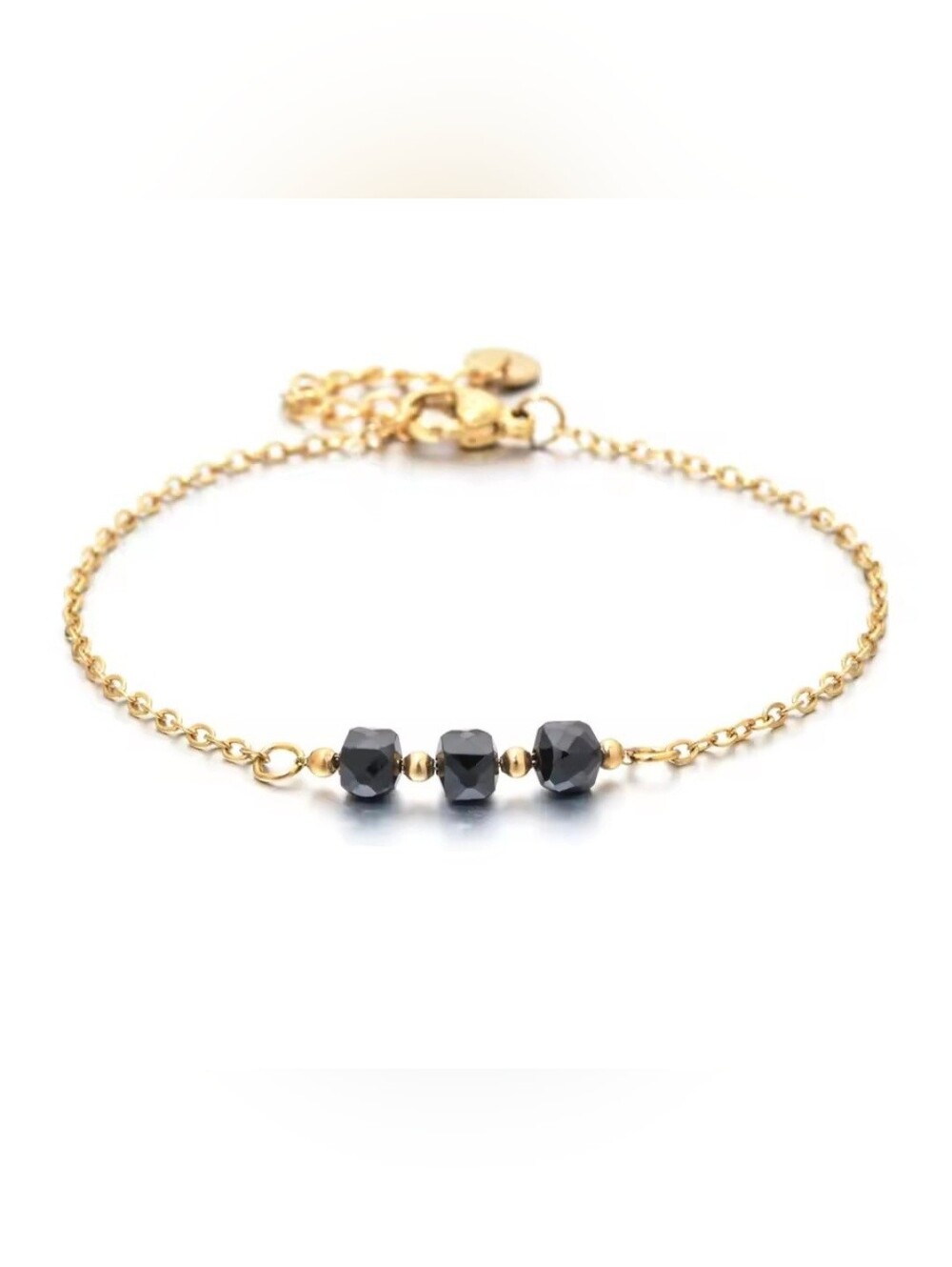 🖤🖤NEW🖤🖤 BEAYTUFUL!! SS Minimalist Faceted BLACK OBSIDIAN Mini Cube Bracelet